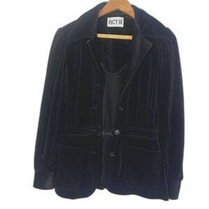 Act III Black Velvet Velour Button Front Feminine Boho Hippie Gypsy Jacket Sz MD